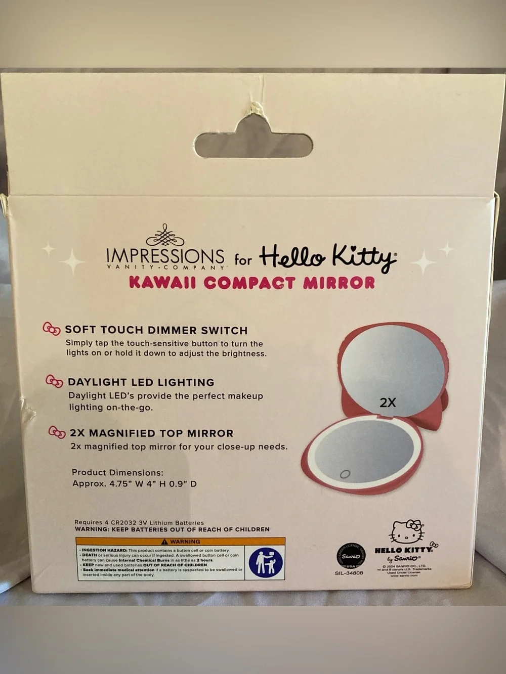 Hello Kitty Dimmable LED Kawaii Red Compact Mirror